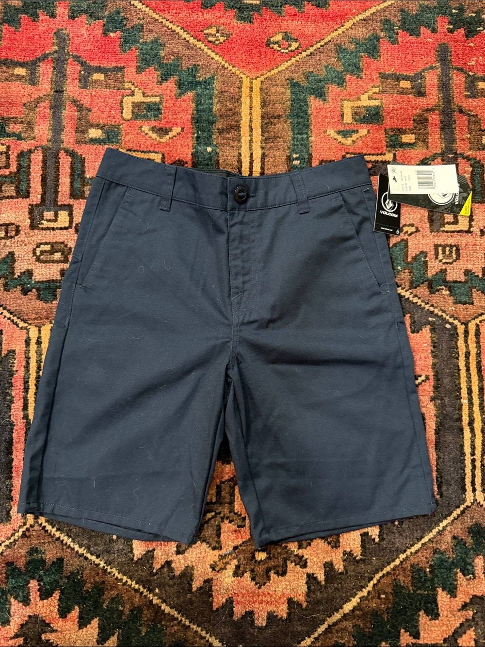 NWT VOLCOM Big Youth Navy Blue Flat Front Shorts size 14